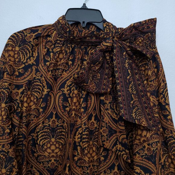 A Loves A Peasant bohemian Blouse with Neck Bow Tie in Paisley Print Size Large - Picture 2 of 11